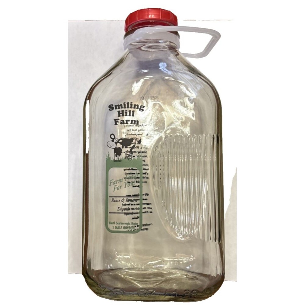 Smiling Hill Farm 1/2 Gallon Glass Milk Bottle Clear Maine Dairy Collectible